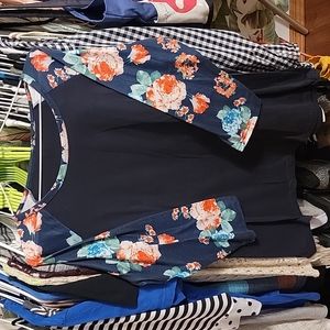 Womens Floral 3/4 Sleeve, Baseball T-Shirt